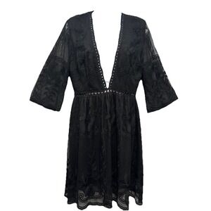 Southern Fried Chics Lace Midi Dress Womens Large Black Zip Up Lined 3/4 Sleeves
